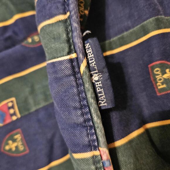 Ralph Lauren Twin Green/Navy Chappel Stripe Comforter w/ bed skirt. Pre-owned. - Picture 2 of 9